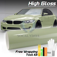 High Gloss Light Khaki Green Car Vinyl Wrap Sticker Decal Sheet Film Air Release