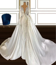 White Wedding Dresses New Bridal Gowns Formal Applique Beaded Custom Ivory