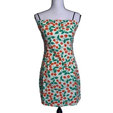 Cider Dress Women Size Medium Cherries Print Sun Dres Fitted Spaghetti Strap NEW