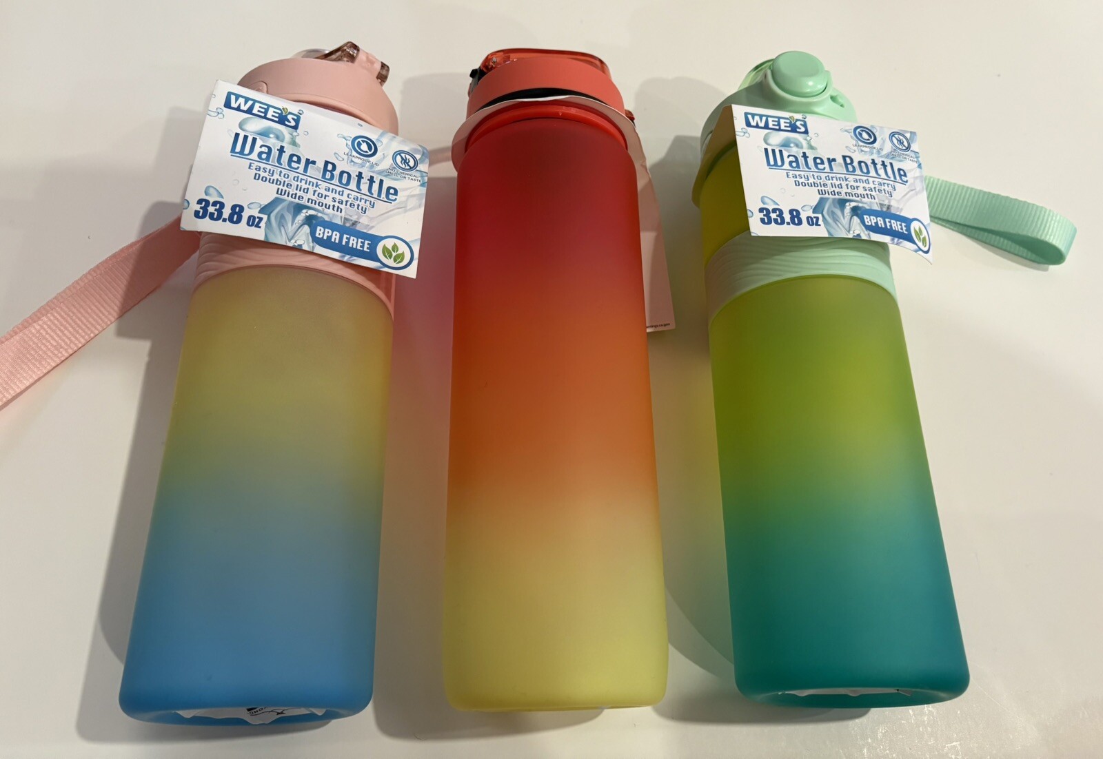 new Wee&rsquo;s  33.8 Oz Rainbow Color Motivation Plastic Water Bottle Pack Of 1/2/3