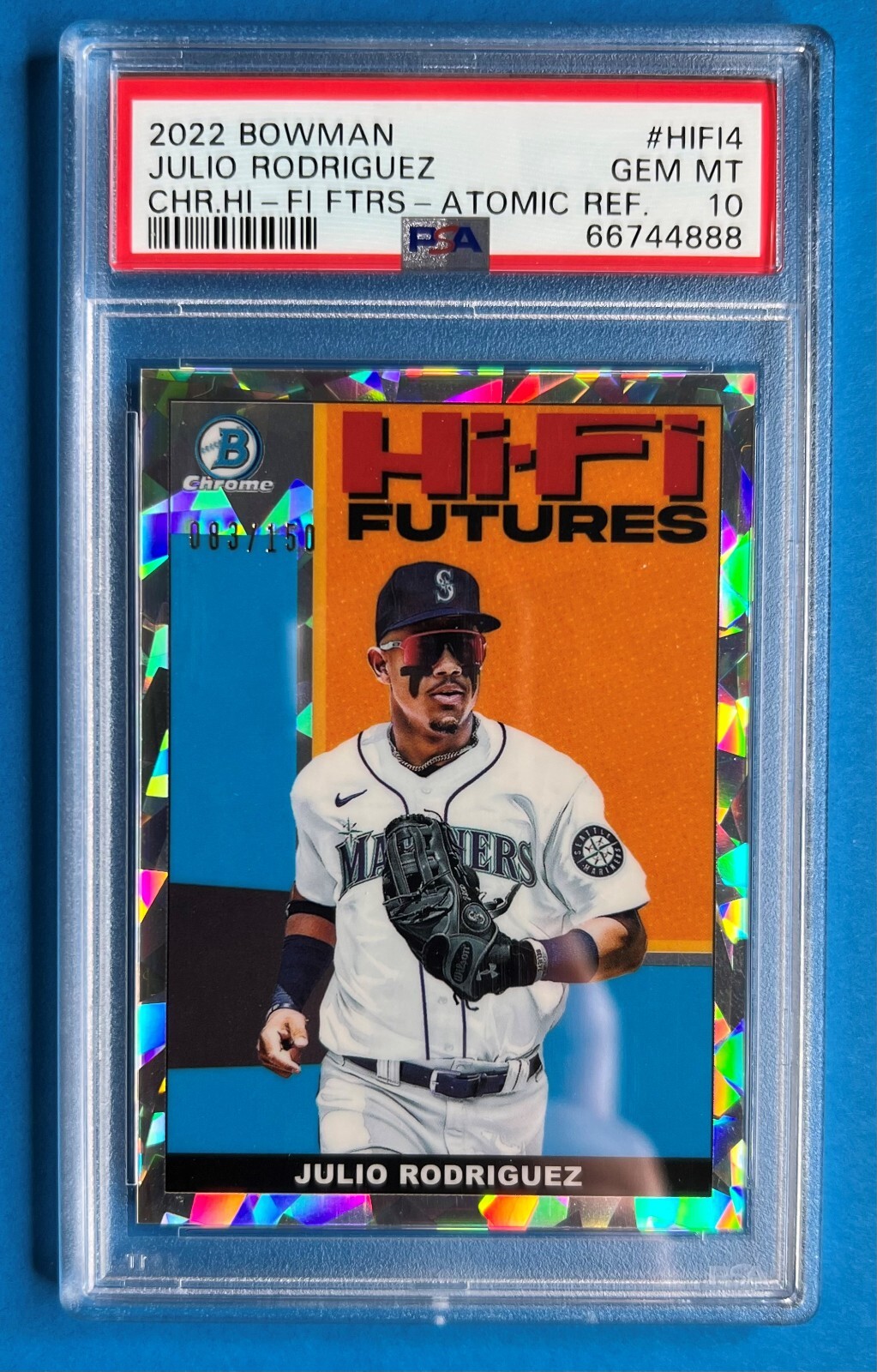 2022 Bowman Chrome Julio Rodriguez 83/150 Hi-Fi Futures Atomic Refractor PSA 10
