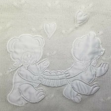 Bolo White Knit Baby Changing Table Dresser Cover Satin Appliqued Bears