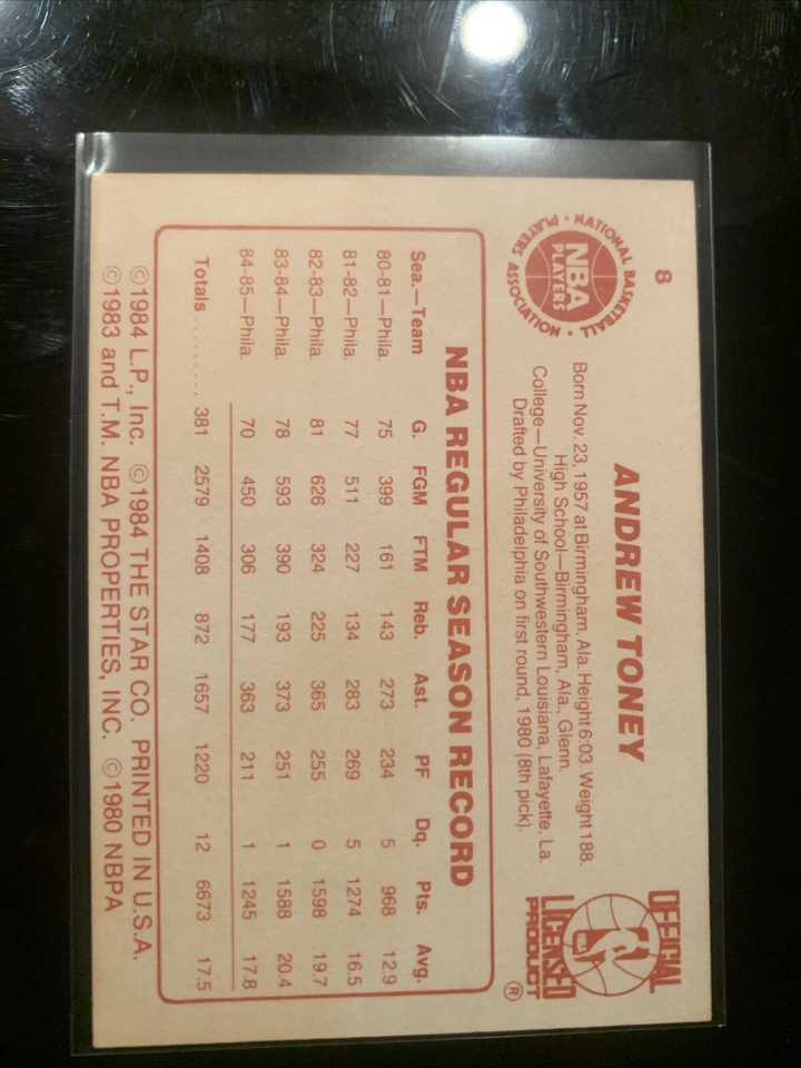 1985-86 Star Andrew Toney #8 - Image 2 of 2