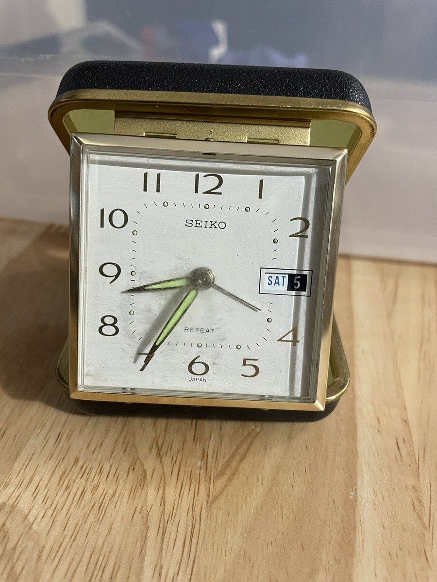 Vintage 1960s Seiko Mechanical Alarm Clock Portable Travel Hard