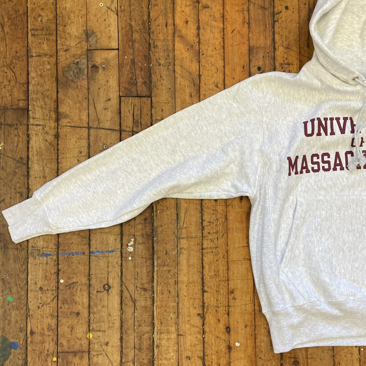 UMASS Small Gray Champion Reverse Weave Hood Pullover Sweatshirt