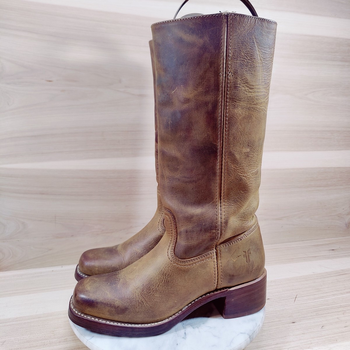 Vtg Frye Campus 14L Boots Womens 9 M Golden Brown Square Toe 