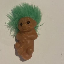 Vintage Danish DAM Troll Toddler Baby Lying Down Green Hair Amber Eyes