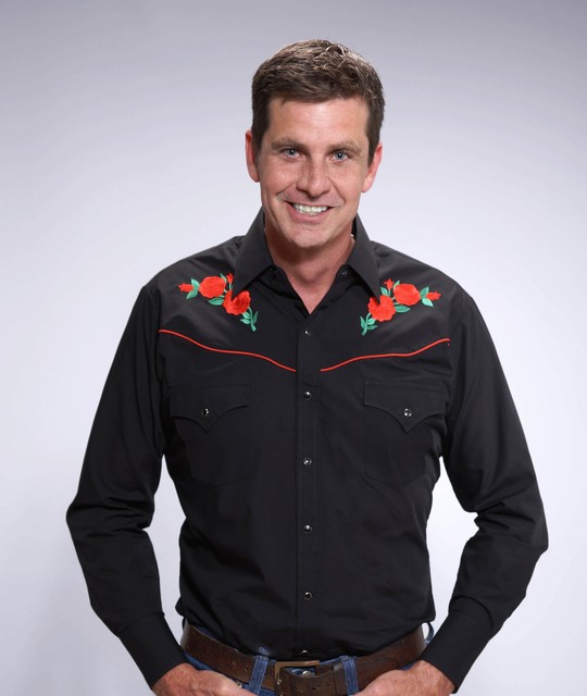 mens black shirt with red roses