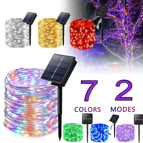 Fairy Lights Solar Outdoor Waterproof String Garden Decor 100/200LED Copper Wire