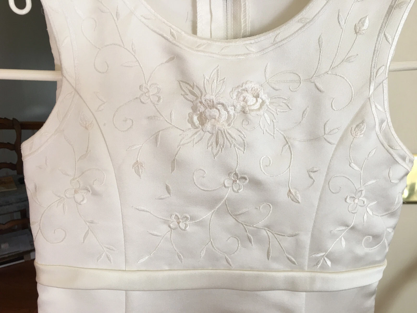 OFF WHITE Abito Oleg Cassini bianco sporco avorio matrimonio sfilata comunione fiori bambina taglia 6