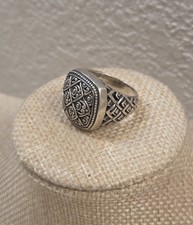 Large Vintage ATI ID Sterling Silver Filigree Ring Size 6.5