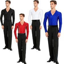 Mens Dancewear Salsa 2 Piece Competition Outfits Ballroom Long Sleeve Chacha