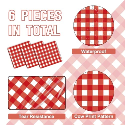 Pack Gingham Table Runner and White Checkered Tablecloths 14 x 14 x 108" 6 Red