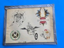 Hand Colored Tattoo flash 1976 VINTAGE Biker HARLEY Art Spaulding  Rogers 75N