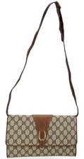 Vintage GUCCI GG Monogram Coated Canvas Leather Crossbody Flap Top Bag Italy