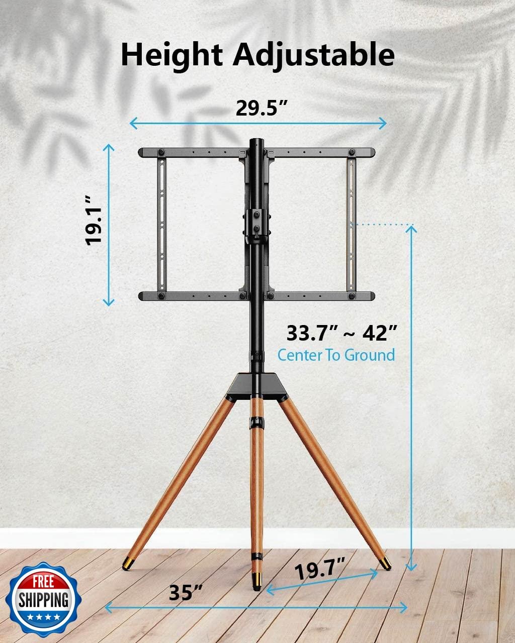 Ergounion Tripod TV Stand for 32-75 Inch Screen up to 77lbs, Height Adjustabl