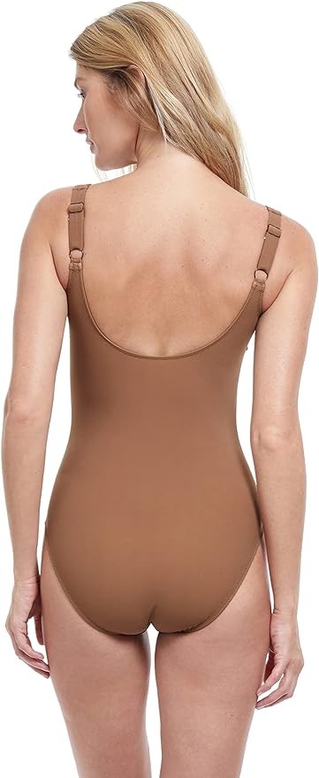 Gottex Women's Ocean Breeze Square Neck One Piece Swimsuit Brown Multi, 6 NWT