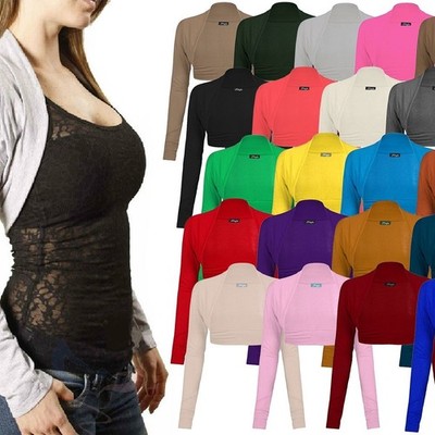 DAMEN OFFENER BOLERO UNI LANGARM CROPPED CARDIGAN SCHULTERFREI OBERTEIL UK 6 20