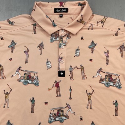 Bad Birdie Golf Polo Shirt Men 2XL THE BOYS Beer Pong Keg Cars Alcohol Loud AOP