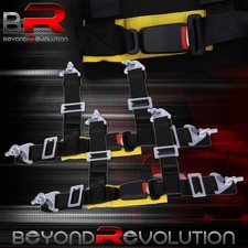 4 Point Black Safety Seatbelt Harness 2 Wide Gold Strap Pair Adjustable Set 4 Point Black Safety Seatbelt Harness 2 Wide Gold Strap Pair Adjustable Set