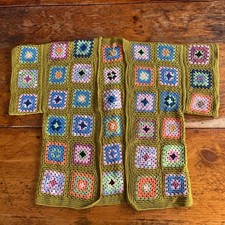 Vintage Handmade Granny Square Crochet Cardigan Multicolor