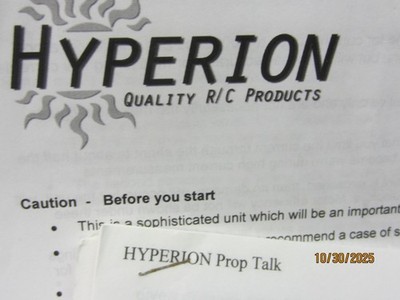HYPERION EMETER, VOLTMETER, AMMETER, TACH, PROP CONSTANTS/EFFICIENCY ETC., USED