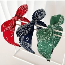 Women's Fashion Headband with Paisley Design Wide Band Bow and High Crown Shape
