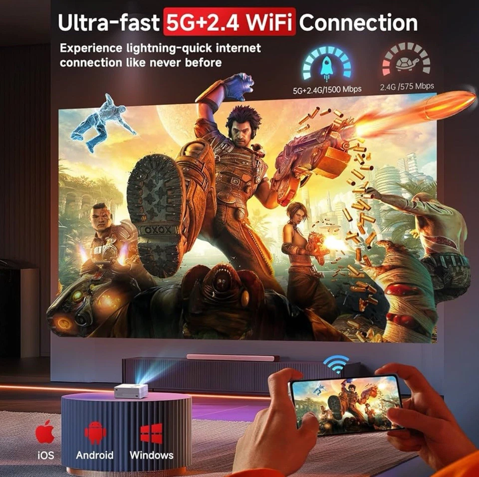 Mini Projector with WiFi and Bluetooth, Native 1080P Portable Projector Supporte - Image 3 of 4