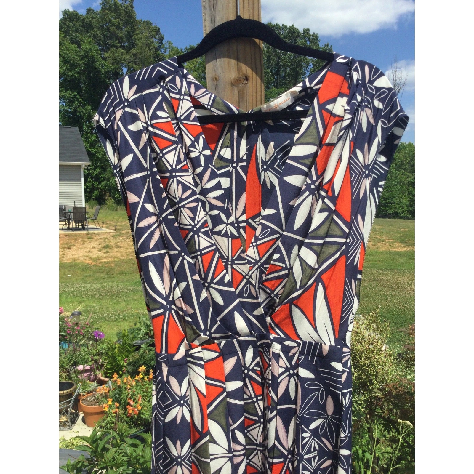 Abito midi Tory Burch Acoma Pottery avvolgente in seta NUOVO Michelle Obama S taglia 6 $595 MCM