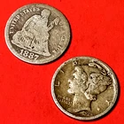 New ListingPAIR SILVER Dimes: 1887 Liberty Seated and 1928D Mercury **FREE SHPG**