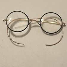 Antique Windsor Eye Glasses Frames Goldtone Wire Round Saddle Bridge John Lennon
