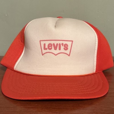 Vintage Levi's Trucker Snapback Hat Red White 100% Polyester One Size Fits All
