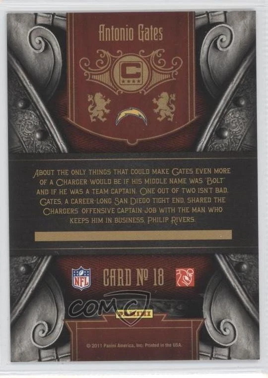 2011 Panini Crown Royale Calling All Captains Antonio Gates #18 - Image 2 of 2