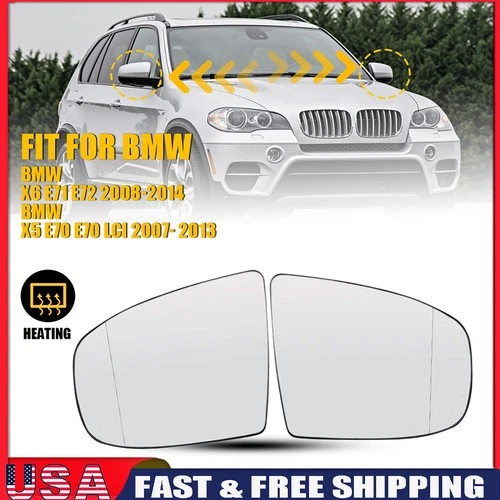 Pair Door Mirror Glass Fit Heated BMW E70 2007 X5 2009 2010 2008 2012 2013