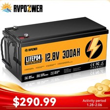 12V 300Ah Lithium LiFePO4 Battery 200A BMS for Golf Cart RV Marine Solar Panels