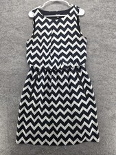 SLNY Dress Womens 14 Black White Chevron Zigzag Sleeveless Elastic Waist