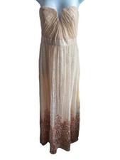 Hailey Adrianna Papell Oyster Blush Lace Sequin Embellished Gown Dress Size 8