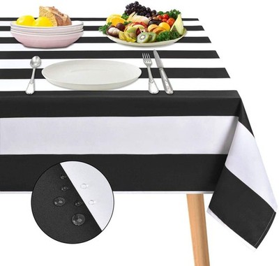 ASPMIZ Black and White Striped Tablecloth for Rectangle Tables, Geometric Stripe