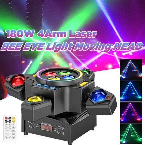 4 piezas 4 brazos LED Laser Beam Moving Head DMX RGBW haz luz de escenario DJ luz de fiesta - Imagen 2 de 14