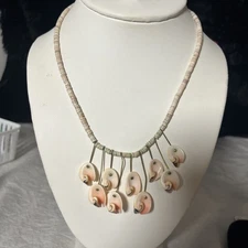 1930 Hawaii Estate Genuine Puka Spiral Dangle Shells Vtg Necklace Barrel Clasp