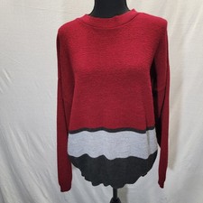 Eddie Bauer Womens Long Sleeve Knit Sweater Size Medium Red Gray Crew Pullover