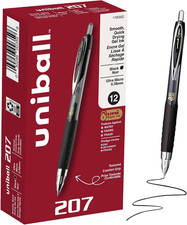 uniball 207 Gel Pens, Black Ink, 0.38mm Ultra 12 count Pack of 1 ,