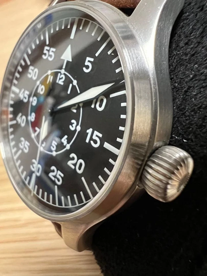 STOWA Flieger Classic Baumuster B Automatic Watch SS Brown Strap Black Dial #305 - Image 2 of 4