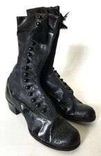 Antique Victorian Boots/Shoes Original Ladies Fancy Black Leather Button Up