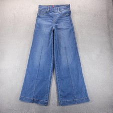 Spanx Jeans Womens M Blue Seamed Front Wide Leg Shaping Stretch Pull On