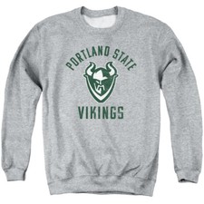 Portland State Uni Adult Crewneck Sweatshirt Vikings Logo, Athl Heather, S-3XL