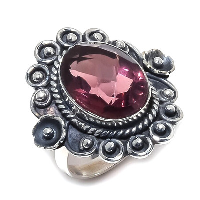 Bague Vintage Plaquée Argent 925 – Sertie D'une Améthyste Naturelle – Taille 60 – Occasion En Parfait état