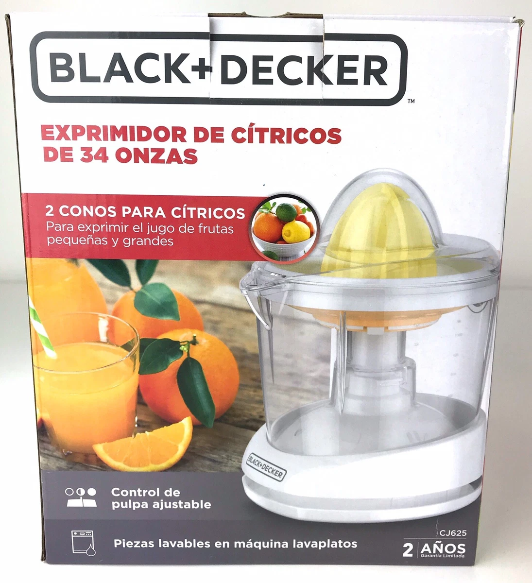 BLACK+DECKER 34oz Electric Citrus Juicer White CJ625 Adjustable Pulp 2  Cones Z1