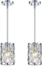Modern Crystal Pendant Light Fixture 2-Pack Chrome Finish Hanging Lighting