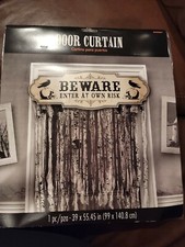 HALLOWEEN SKULLS CROWS "BEWARE ENTER AT OWN RISK" 39" X 55" DOOR CURTAIN NEW
